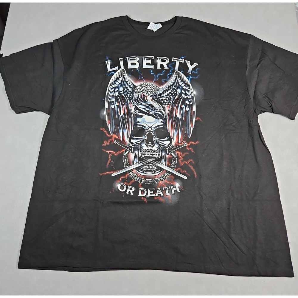Mens Black Liberty Or Death Eagle Skull Graphic T Shirt Size 2X NWOT